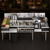 Thumbnail image #3 for Glastender 66 Inch All-In-One Underbar Ice Bin/Cocktail Station with Blender Shelf, Wet Waste Sink, Speed Rail, and Liquor Display