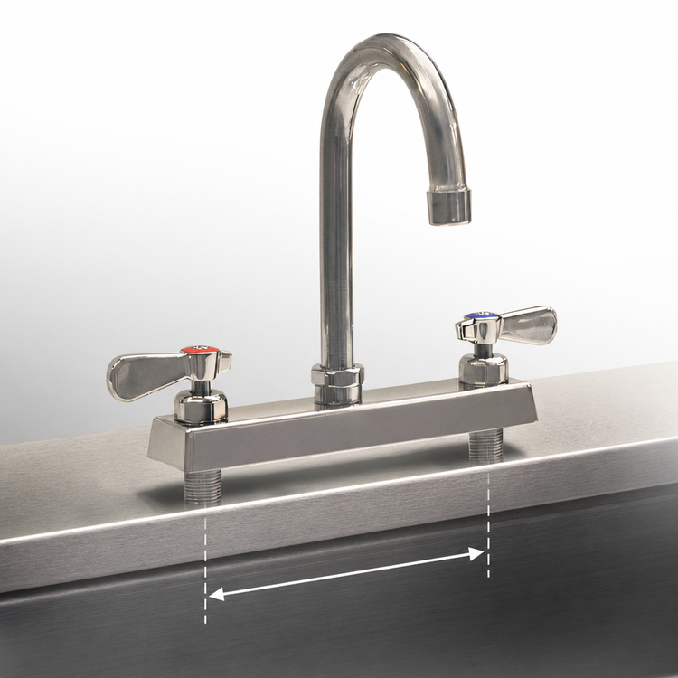 Product image #3 for BK Resources Evolution Lead-Free Deck-Mount Manual Faucet, 8" Centers, 4-1/2" Gooseneck Spout