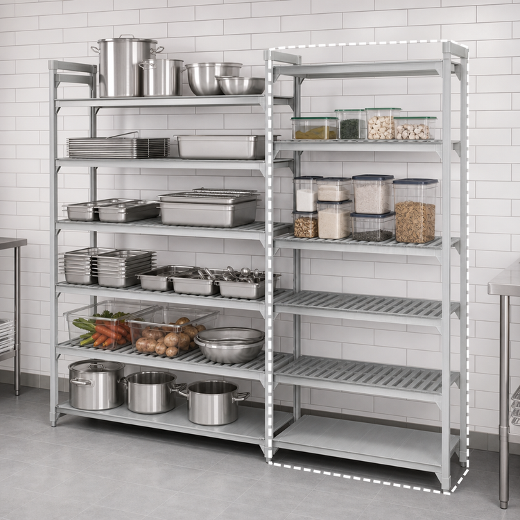Product image #4 for Cambro Camshelving Premium 5-Shelf Vented and Solid Add-On Polymer Shelving Unit, 24"W x 24"D x 84"H, Speckled Gray