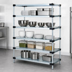 Thumbnail image #3 for Quantum WR74-1472SG-5 Stationary Solid Shelving Starter Unit, 5 Galvanized Steel Shelves, Chrome Posts, 72"W x 14"D x 74"H
