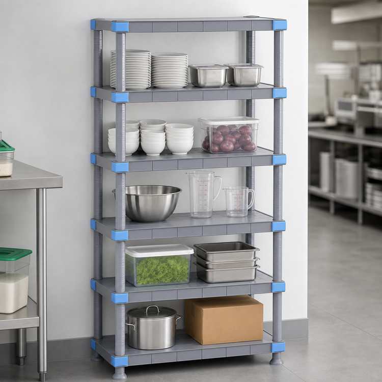 Product image #3 for Millenia 48"W x 18"D x 50"H Gray Polymer Stationary Starter Shelving Unit with 5 Solid Shelves