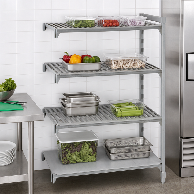 Product image #4 for Cambro Camshelving Premium Stationary 4-Tier Add-On Polymer Shelving Unit, 18 x 54 x 64 Inches, Vented and Solid Shelves
