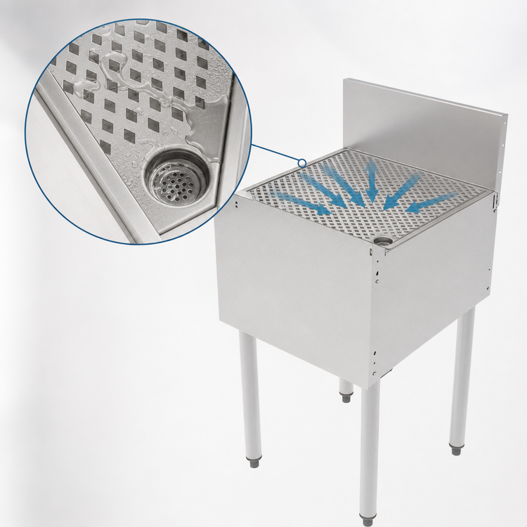 Product image #4 for Top Shelf TS Series 20-Inch Freestanding Stainless Steel Underbar Drainboard with 6-Inch Backsplash
