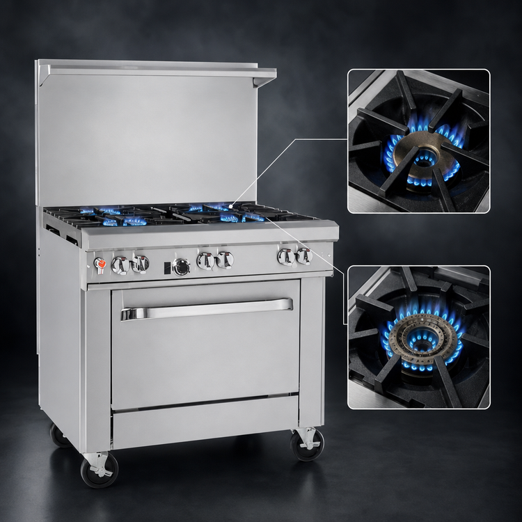 Product image #3 for Southbend Ultimate 24-Inch Gas Restaurant Range with 4 Open Burners, Cabinet Base, and Backriser Shelf