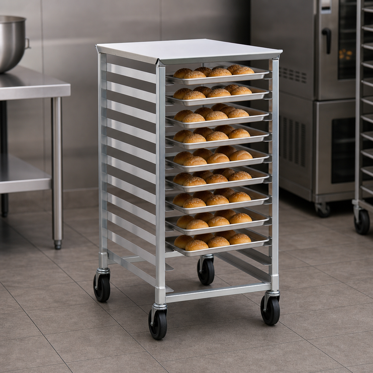 Product image #3 for New Age Mobile Half-Size Aluminum Bun Pan Rack with Stainless Steel Top, 10-Pan Capacity