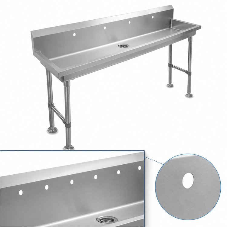 Product image #3 for John Boos Freestanding Multi-Station Hand Wash Sink, 100 Inches Wide, 5 Faucet Holes, Stainless Steel