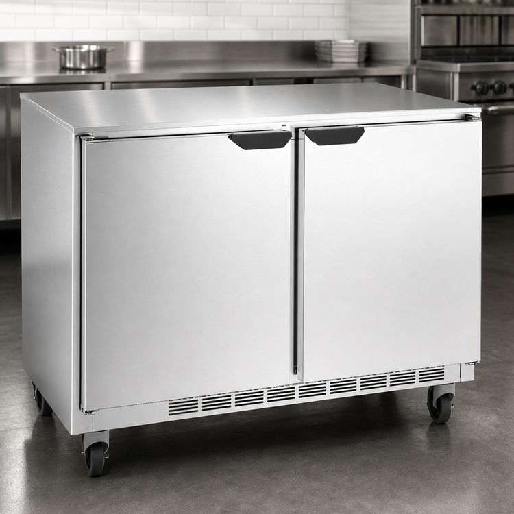Product image #4 for Beverage-Air UCF48AHC 48-Inch Two-Section Undercounter Freezer, Solid Doors, 11.04 Cu. Ft., Stainless Steel, Rear-Mounted Self-Contained Refrigeration