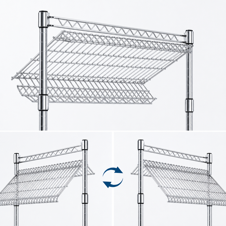 Product image #3 for Eagle Group 60-Inch x 18-Inch Chrome Reversible Wire Angled Shelf with Hanger Rails