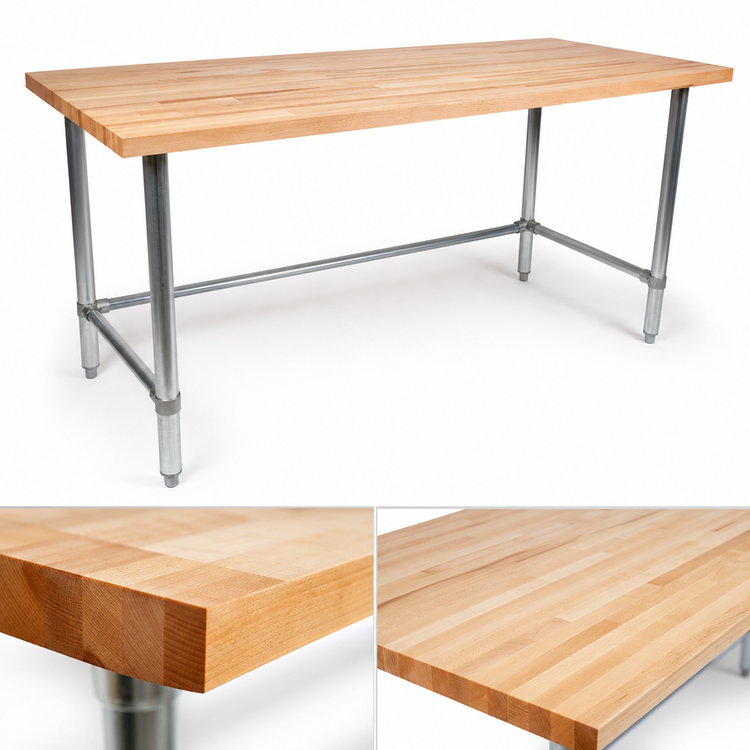 Product image #3 for John Boos 108-Inch Northern Hard Rock Maple Wood Top Work Table with Stainless Steel Legs