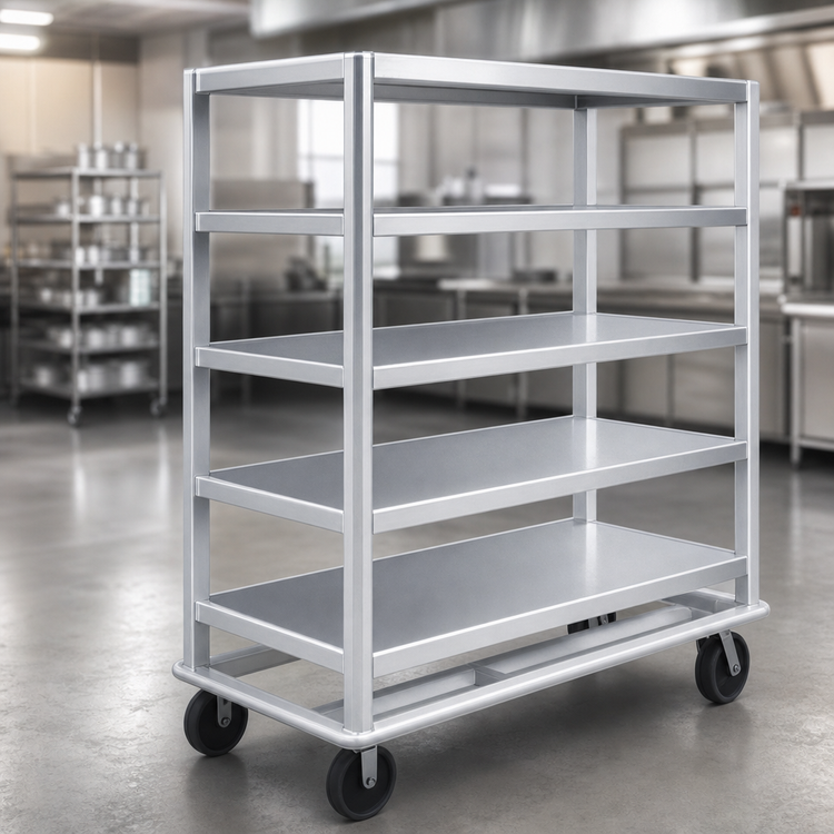 Product image #3 for Heavy-Duty Aluminum Queen Mary Utility Cart, 5 Shelves, 27 x 60 Inches, Flanged-Down Edges