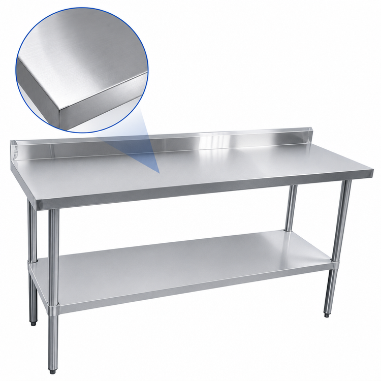 Product image #3 for Sapphire 72-Inch Stainless Steel Commercial Work Table with 5-Inch Backsplash and Undershelf