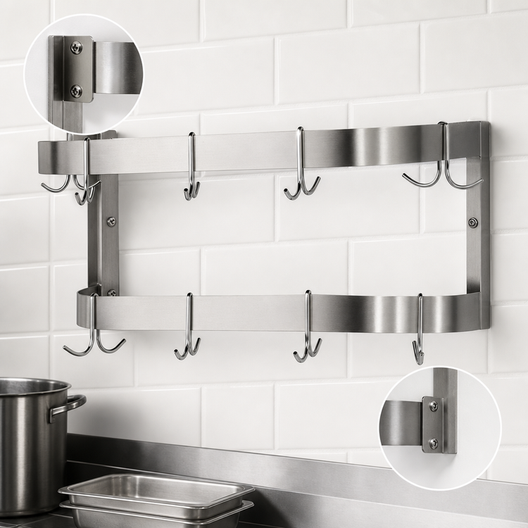 Product image #3 for Advance Tabco Special Value Series Wall-Mounted Double-Bar Stainless Steel Pot Rack, 36 x 12 x 12 Inches