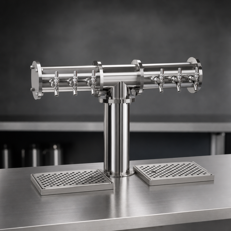 Product image #3 for Glastender Pipe Tee Countertop Draft Dispensing Tower, 6 Faucets, Air-Cooled, Grainline Stainless Steel Finish