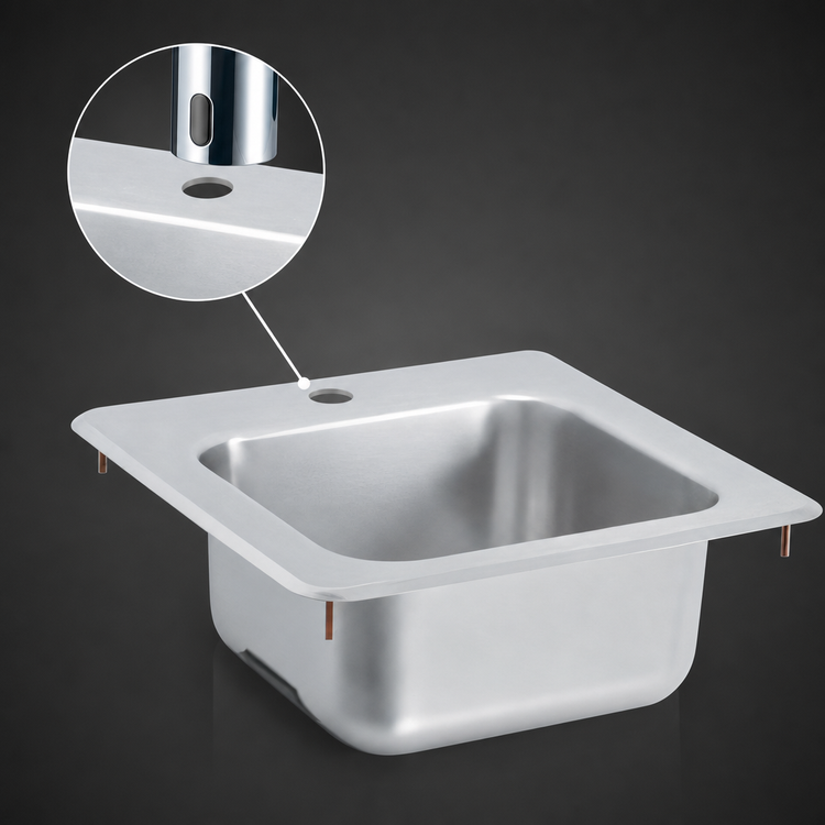 Product image #3 for Vollrath Drop-In Self-Rimming Underbar Sink for Electronic Mixing Faucet, 15 x 15 Inch, 304 Stainless Steel