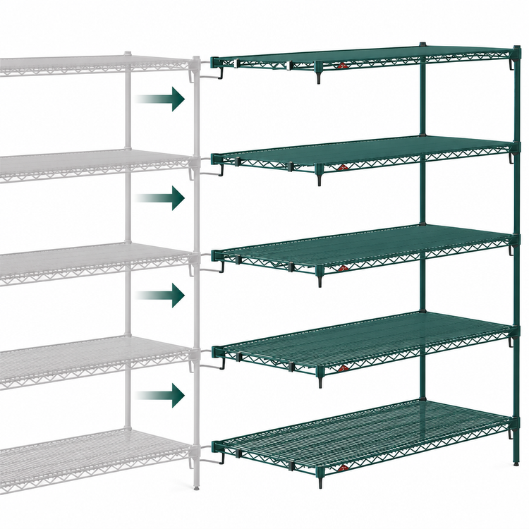 Product image #4 for Super Erecta Super Adjustable Add-On Wire Shelving Unit, 72W x 21D x 74H, 5 Shelves, Metroseal 3 Green Epoxy-Coated