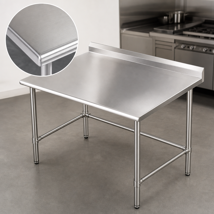 Product image #3 for 30 Inch Square 18 Gauge Stainless Steel Corner Work Table with 5 Inch Backsplash