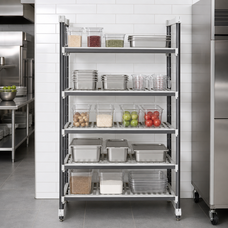 Product image #3 for Cambro Camshelving Elements XTRA 5-Tier Vented Stationary Starter Unit, 24 x 60 x 72 Inches, Speckled Gray