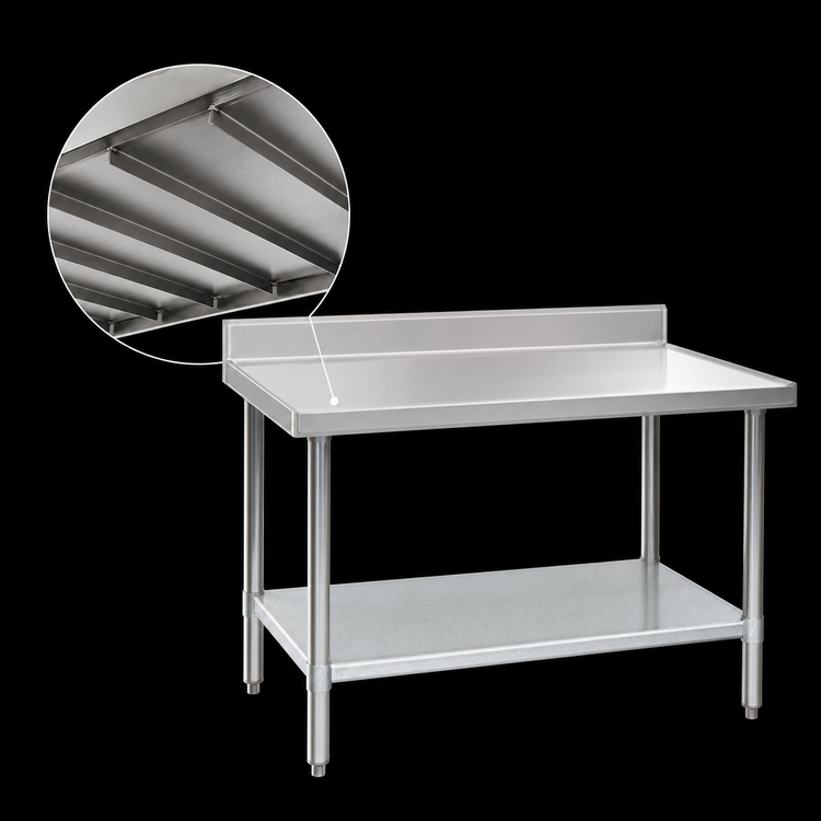 Product image #3 for Eagle Spec-Master Marine Series Stainless Steel Work Table, 120"W x 30"D, 4-1/2" Backsplash, Galvanized Base and Undershelf