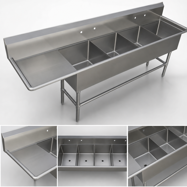 Product image #3 for John Boos Pro-Bowl Stainless Steel 4-Compartment Sink with Left 30-Inch Drainboard