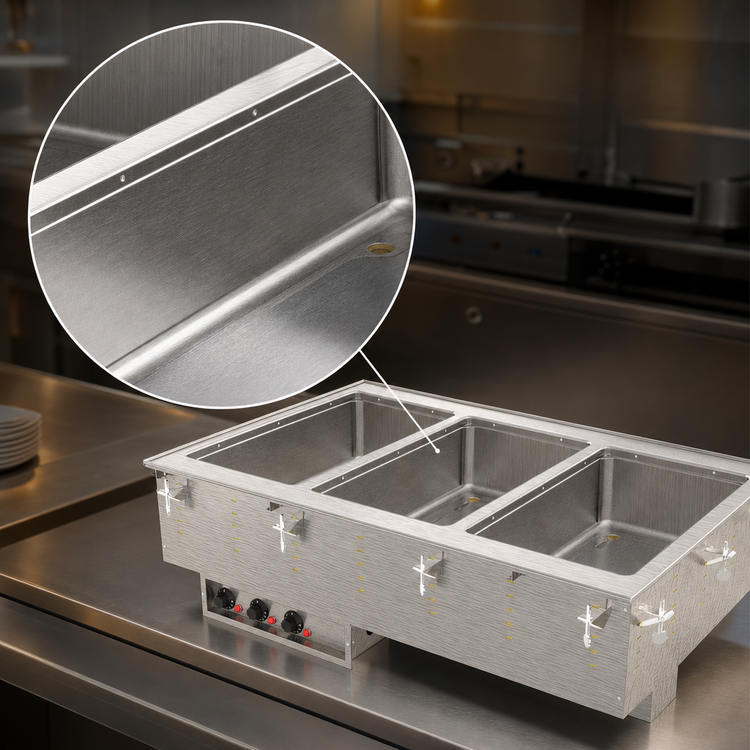 Product image #3 for Vollrath Three-Well Drop-In Electric Hot Food Well with Full-Size 12" x 20" Marine-Grade Stainless Steel Insulated Wells, 208V