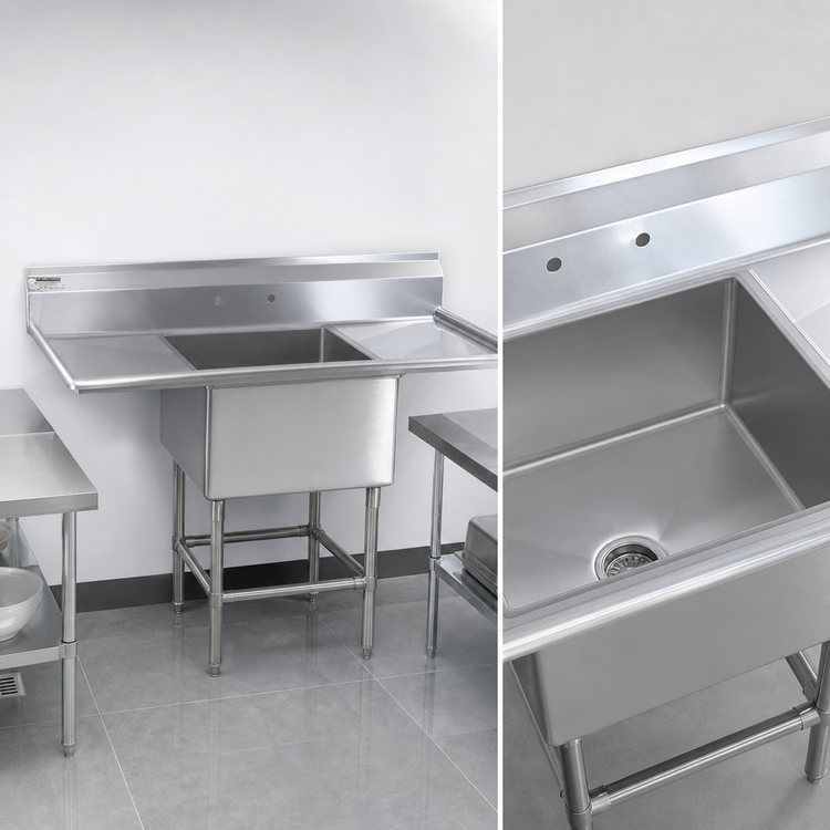 Product image #3 for Spec-Master FN Series 1-Compartment Stainless Steel Sink with Right Drainboard, 45-1/2 Inch Wide