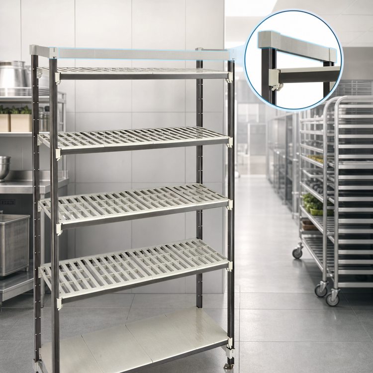 Product image #3 for Cambro Camshelving Elements XTRA High Density Top Rail Stationary Starter Unit, 18 x 36 x 81 Inches, 5-Tier, Speckled Gray