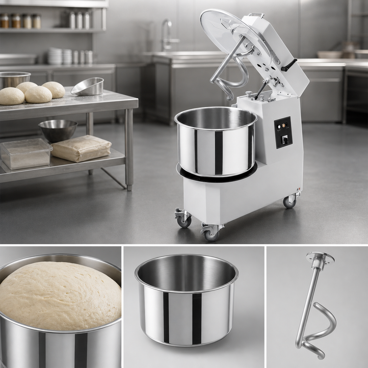 Product image #3 for Trento 32 Liter Spiral Dough Mixer with Timer and Removable 304 Stainless Steel Bowl