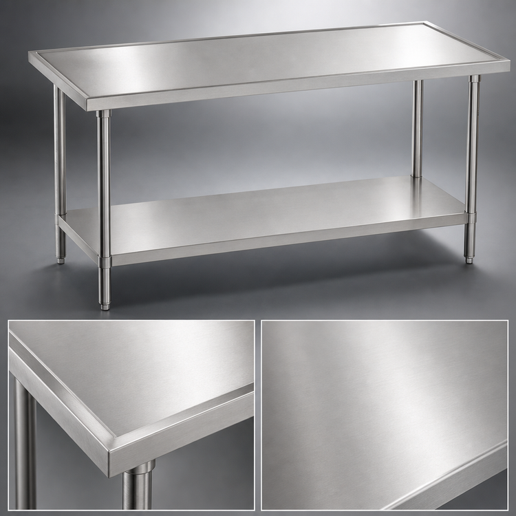 Product image #3 for Advance Tabco 60" x 36" 14-Gauge 304 Stainless Steel Work Table with Adjustable Undershelf and Marine Edge