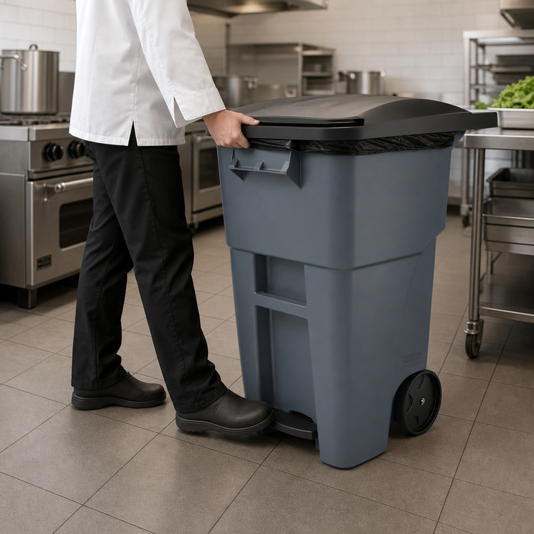 Product image #4 for BRUTE 50 Gallon 2-Wheel Step-On Rollout Trash Container with Hinged Lid