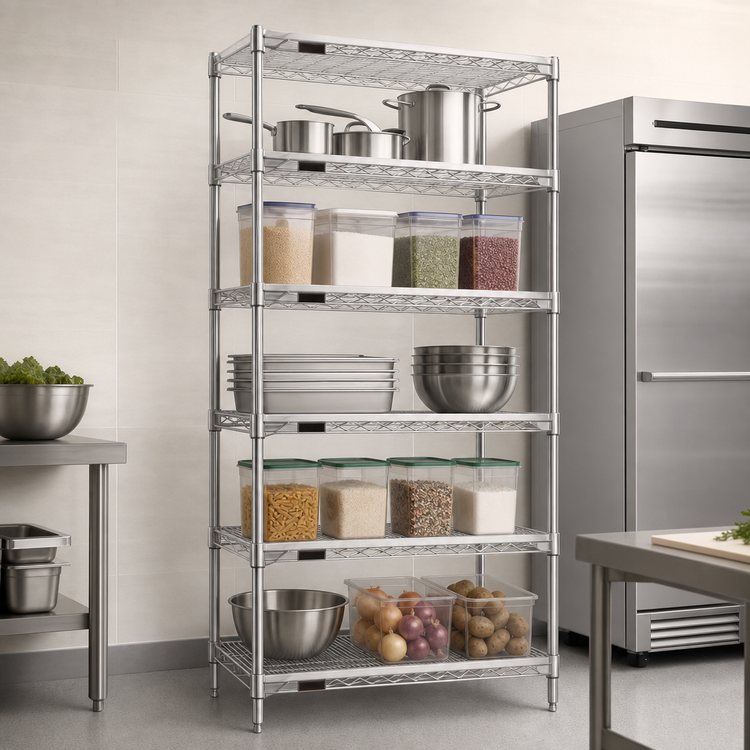 Product image #3 for Eagle Group 5-Tier Stationary Starter Wire Shelving Unit with QuadTruss Shelves, 42 x 24 x 86 Inches, Stainless Steel Finish