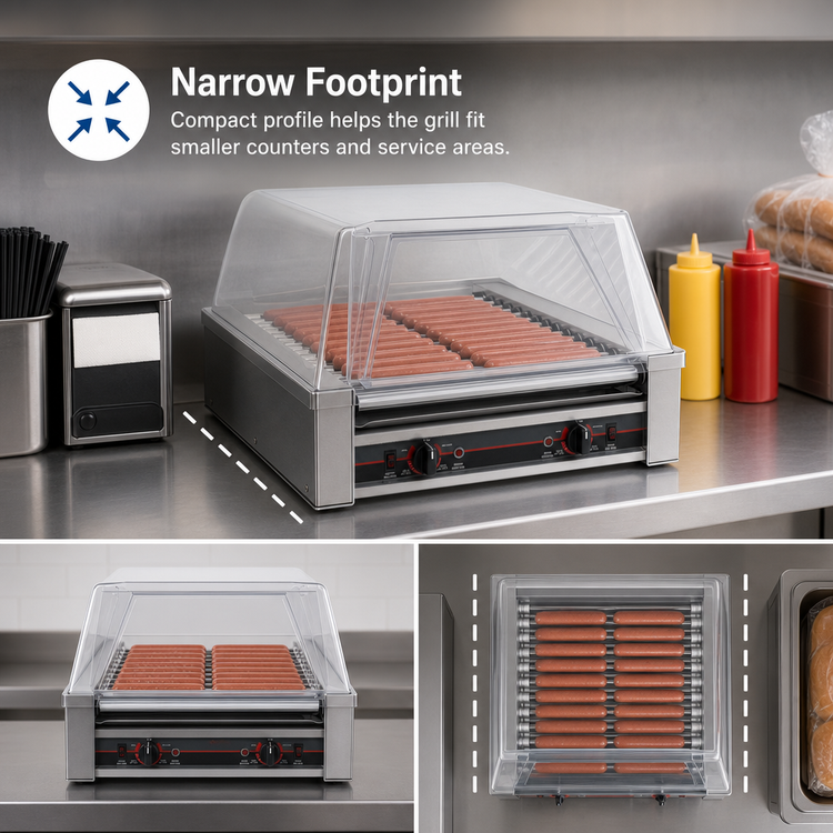Product image #3 for Roll-A-Grill Narrow Roller Hot Dog Grill, 16 Chrome Rollers, 45-Hot Dog Capacity, 220V