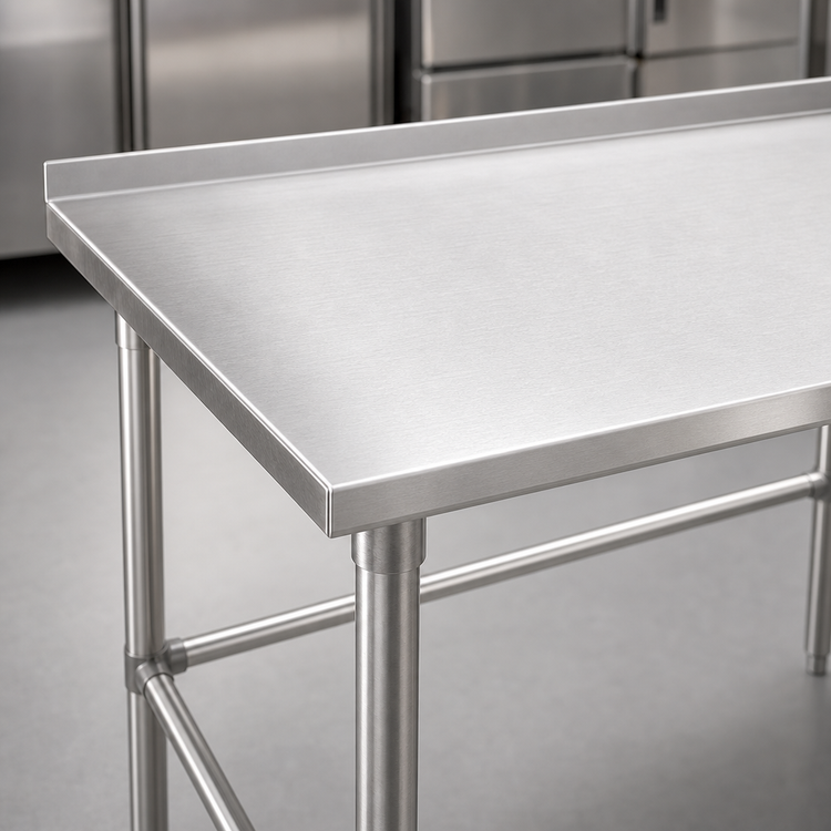 Product image #3 for John Boos Stallion 84"W x 24"D 16-Gauge Stainless Steel Work Table with 1-1/2" Rear Backsplash and Safety Edge