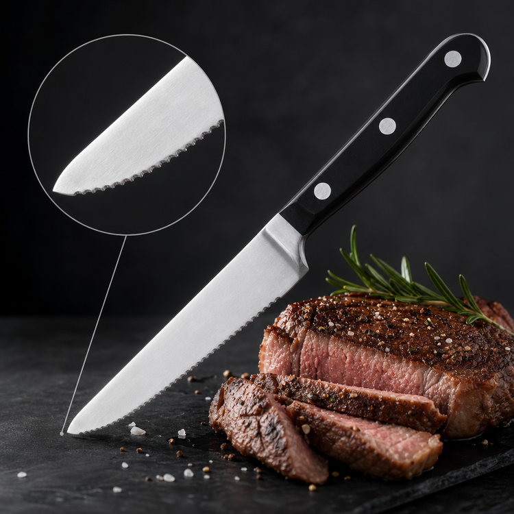 Product image #3 for Mundial 5-Inch Serrated Steak Knife with Forged High Carbon Stainless Steel Blade and Black Polyacetal Handle