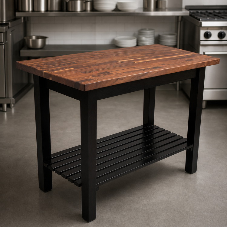 Product image #4 for John Boos Blended American Black Walnut Edge Grain Wood Top Work Table with Slatted Undershelf, 36 x 25 Inches