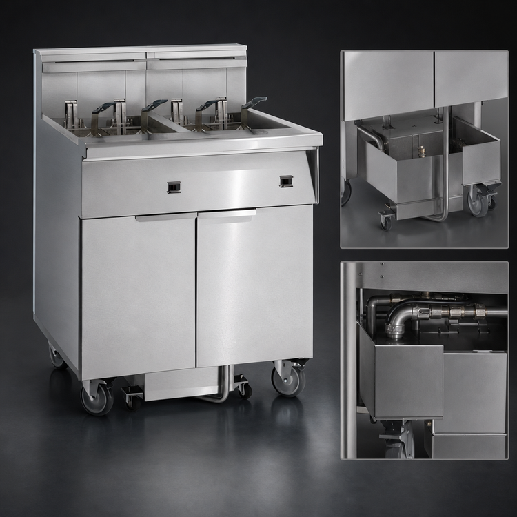 Product image #3 for Imperial 6-Battery Electric Floor Fryer with Built-In Space Saver Filter System, 75 lb. Tanks, Electronic Thermostat, Immersed Elements