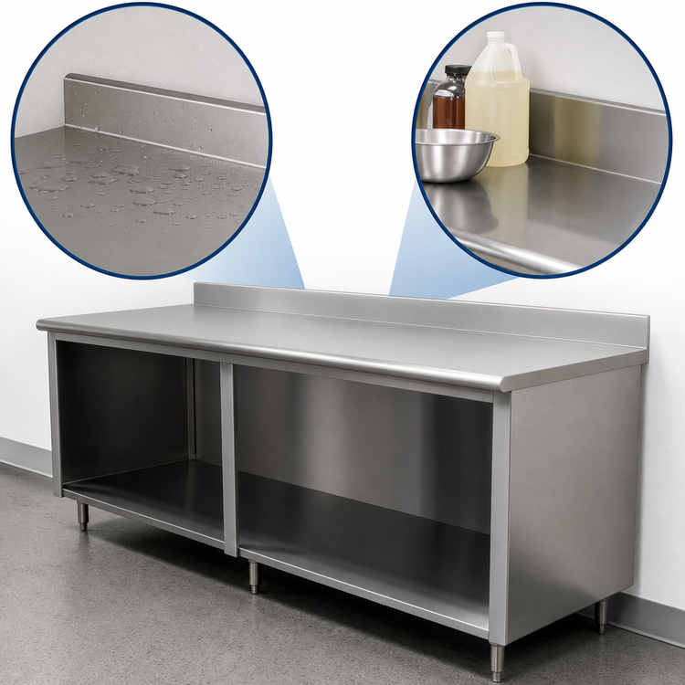 Product image #3 for Advance Tabco Special Value Series 120-Inch W x 30-Inch D Stainless Steel Open Base Work Table with 5-Inch Backsplash