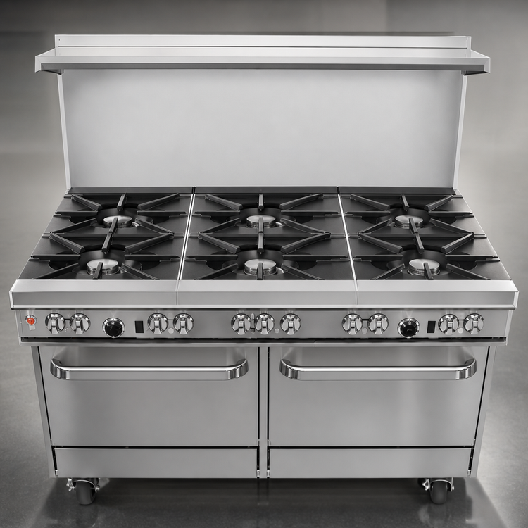 Product image #3 for Southbend Ultimate 60-Inch Commercial Gas Restaurant Range with 9 Open Burners, 2 Cabinets and Hi-Shelf