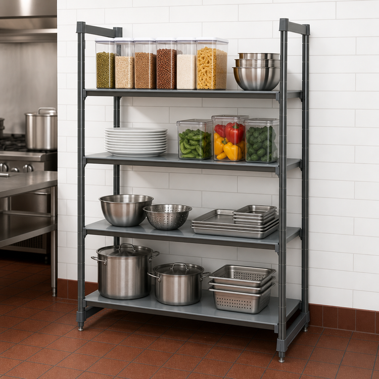 Product image #3 for Cambro Camshelving Basics Plus 4-Shelf Solid Stationary Starter Unit, 60-Inch Wide x 21-Inch Deep x 72-Inch High, Brushed Graphite