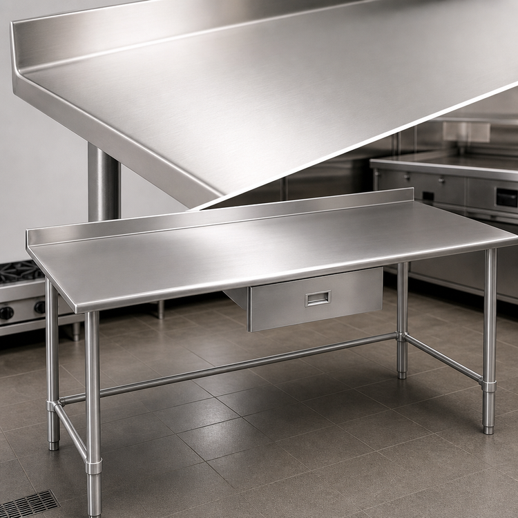 Product image #3 for Budget Series 120-Inch x 36-Inch Stainless Steel Work Table with 430 Stainless Steel Top and 1-1/2-Inch Rear Up-Turn