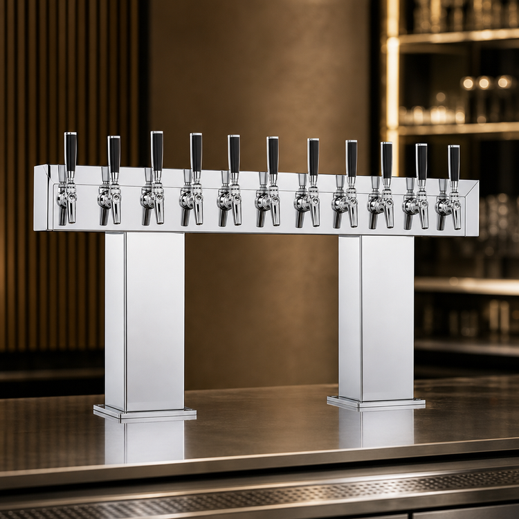Product image #3 for Perlick Extra High 16-Faucet Countertop Bridge Tee Draft Beer Tower, Polished Chrome, Glycol-Cooled
