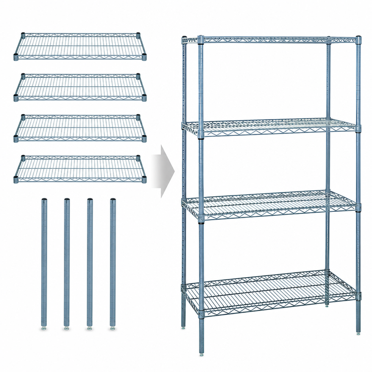Product image #3 for Quantum 4-Shelf Wire Shelving Starter Kit, 42 in. W x 21 in. D x 74 in. H, Gray Epoxy Coated