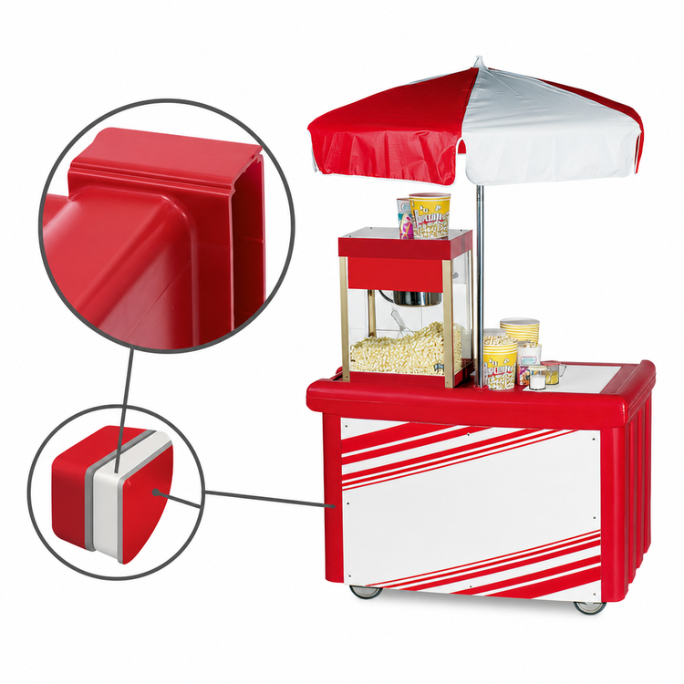 Product image #4 for Cambro Camcruiser® Hot Red Vending Cart with Single Full-Size Pan Well and 60-Inch Umbrella