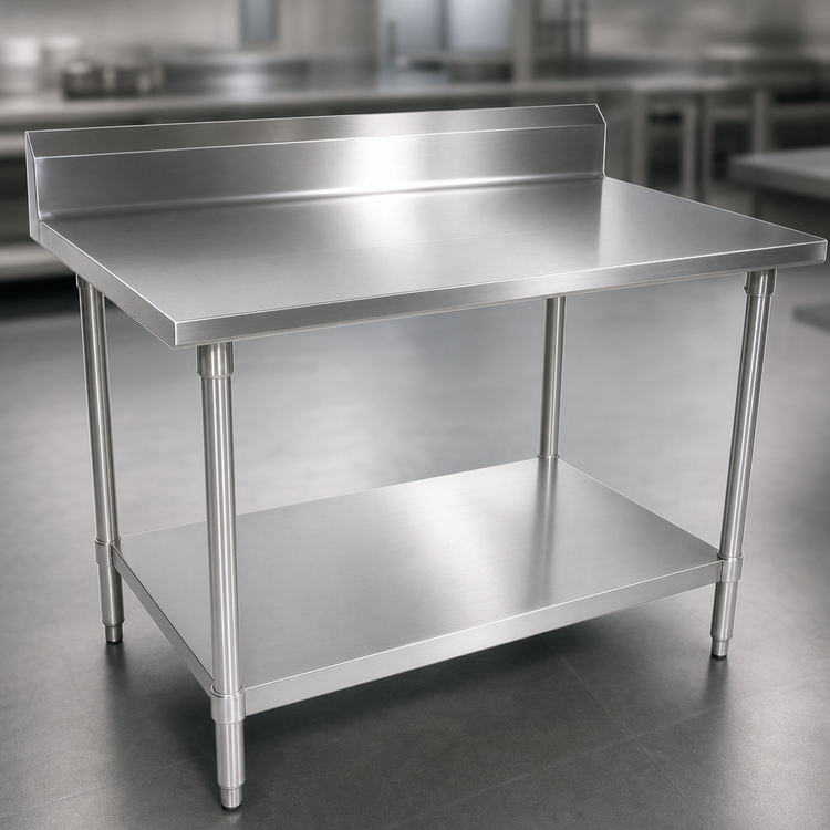 Product image #3 for John Boos Stallion 60 x 36 Inch Stainless Steel Top Work Table with 5 Inch Backsplash and Galvanized Undershelf