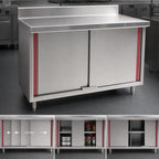 Thumbnail image #3 for Eagle Group Spec-Master CB3096SEM-BS 96-Inch x 30-Inch Stainless Steel Enclosed Work Table with Sliding-Door Cabinet Base, 14-Gauge Top, Backsplash