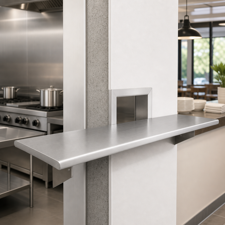 Product image #3 for Eagle Group Pass-Thru Wall Shelf, 108 Inch W x 18 Inch D, 10 Inch Max Wall Thickness, 304 Stainless Steel