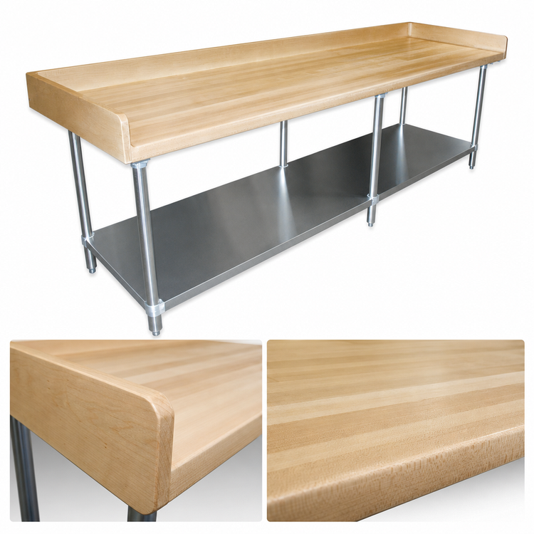 Product image #3 for 96 Inch x 30 Inch Wood Top Bakers' Work Table with Adjustable Galvanized Undershelf
