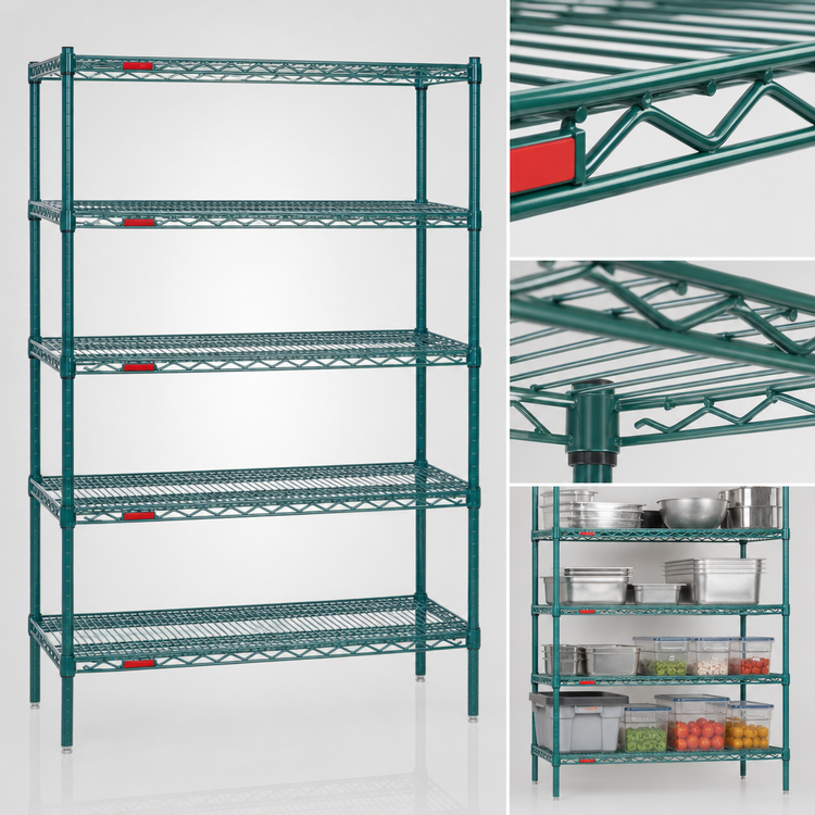 Product image #3 for Eagle Group Valu-Gard 5-Tier Wire Starter Shelving Unit, 60W x 21D x 86H, Green Epoxy Finish