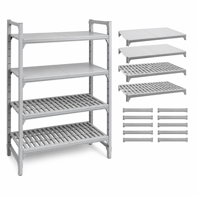 Product image #4 for Cambro Camshelving Premium 24-Inch Deep x 54-Inch Long 5-Shelf Vented and Solid Shelf Kit, Speckled Gray
