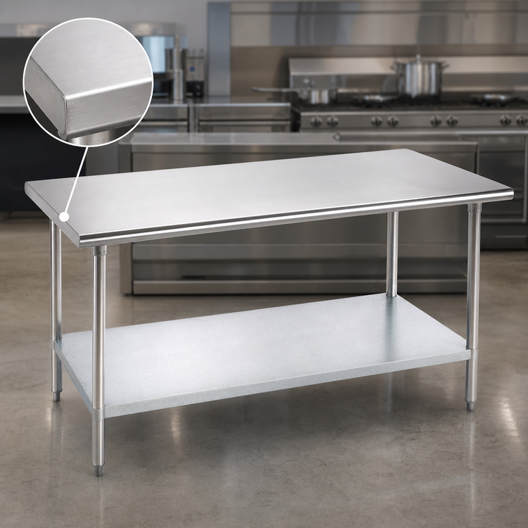 Product image #3 for Advance Tabco 84-inch x 24-inch Flat Top Work Table with 14-Gauge 304 Stainless Steel Top and Galvanized Undershelf