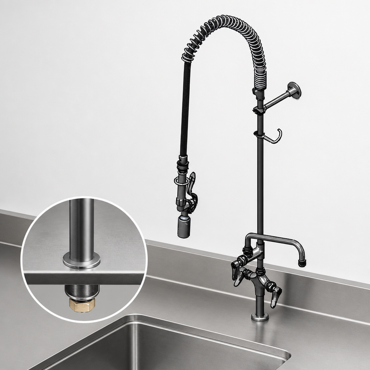 Product image #3 for T&S Brass EasyInstall Single-Hole Deck-Mount Pre-Rinse Unit with Add-On Faucet, 10-Inch Swing Nozzle, and 1.07 GPM Spray Valve